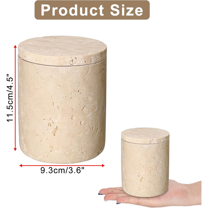 Травертиновий круглий сучасний ватний диск-диспенсер для ватних дисків з кришкою, тримач для макіяжу, для ванної кімнати, спальні, туалетного столика, раковини, готелю, офісу, жіночі подарунки (9,3x11,5 см)