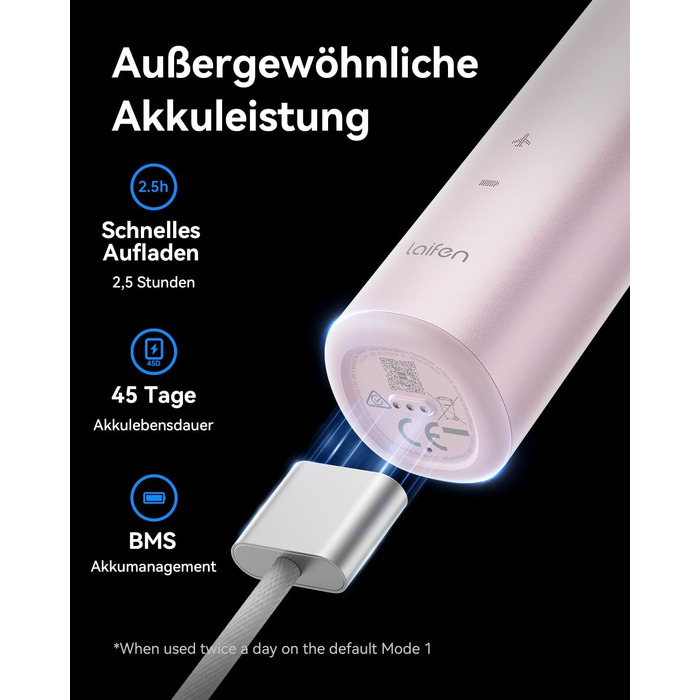 Електрична звукова зубна щітка з осциляціями та вібрацією для дорослих. Комплект з 3 насадками, водонепроникність IPX7, магнітна зарядка та зручність у подорожах (Алюмінієво-рожевий)