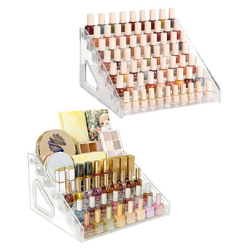 Органайзер для лаків для нігтів з 2 акрилових щіток із 7 рівнями, зберігання лаків для нігтів на 168 флаконів, прозора підставка для макіяжу, полиця для зберігання помади/ефірних олій та засобів для укладання