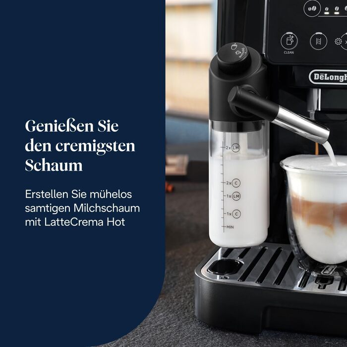 Кавомашина De'Longhi Magnifica Start 4 напої, чорна, система LatteCrema та кольорова сенсорна панель керування