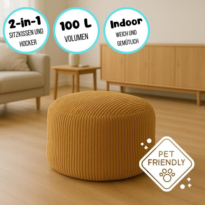 Ігровий пуф-мішок Chilly Pilley Cord, водонепроникний, знімний чохол з наповнювачем EPS, кругла подушка для сидіння для дітей та дорослих, багато кольорів на вибір (бірюзовий)