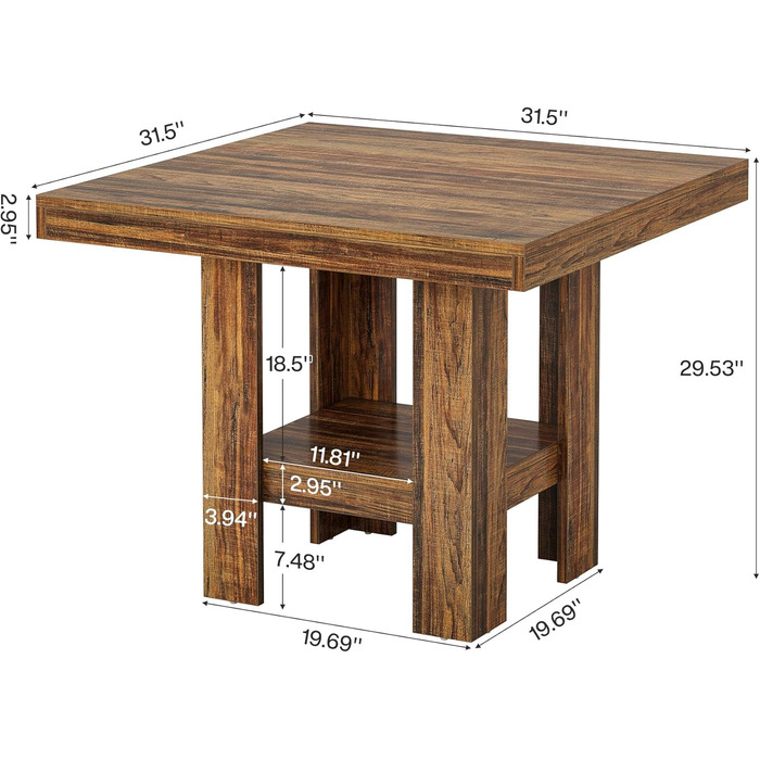 Квадратний обідній стіл Tribesigns для 2 осіб, 80 x 80 x 75 см, обідній стіл у стилі індустріального стилю, дерев&39яний кухонний стіл для їдальні, невеликий простір, вітальня, рустикальний коричневий