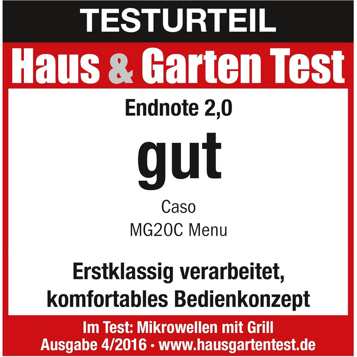 КАСО MG20 Керамічне меню 2-в-1 Мікрохвильова піч з грилем Керамічна основа та решітка для гриля на 2 рівні, гриль 900 Вт, 1000 Вт, 20 л, нержавіюча сталь, дзеркальна 20 літрів