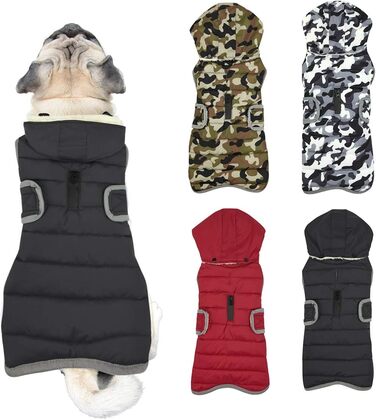 Зимова куртка для собак зі знімним капюшоном, водонепроникна та світловідбиваюча куртка для собак, тепла флісова куртка з капюшоном для цуценят, куртки для маленьких, середніх та великих собак, чорна, M.