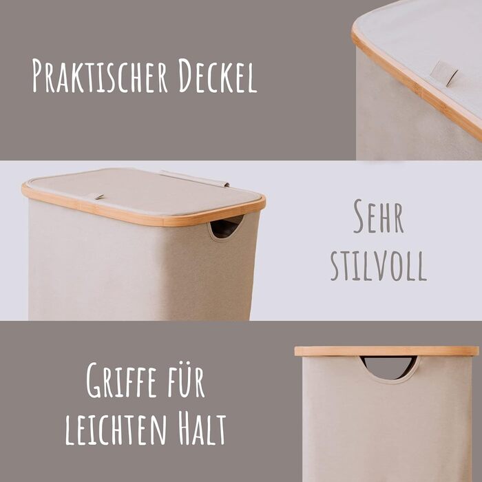 Кошик для білизни з кришкою великий - XL 100 літрів - Кошик для білизни дерев'яний бамбуковий - Кошик для білизни бежевий з ручкам