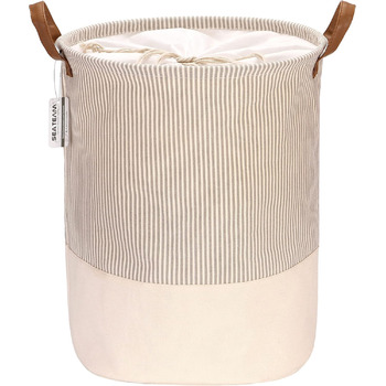 Брезентовий кошик для білизни Sea Team Stripe Pattern Брезентовий тканинний кошик для білизни, що складається, з ручками зі шкіри
