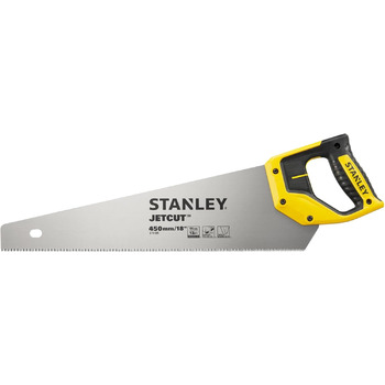 Тонка ручна пила Stanley JetCut 2-15-595 довжиною 450 мм пила для дерева, пластику, ламінату з рукояткою з двох матеріалів, покращеною зубчастістю та упором 45/90 для точного пиляння Точна ручна пила 450 мм