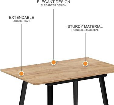 Обідній стіл Vicco Beaver, чорний/золотий крафт-дуб, 80 x 70 см, розкладний, золотий крафт-дуб/чорний 80-110x75x70