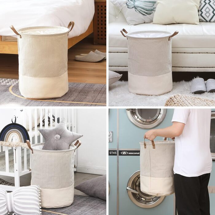 Брезентовий кошик для білизни Sea Team Stripe Pattern Брезентовий тканинний кошик для білизни, що складається, з ручками зі шкіри