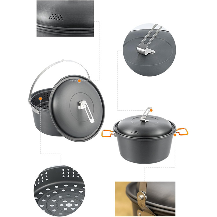 Легкі каструлі для пікніка, каструля для приготування їжі на відкритому повітрі, 4,5 л, алюмінієвий сплав, посуд, підвісна каструля для супу, модель підвісної каструлі для гриля на відкритому повітрі