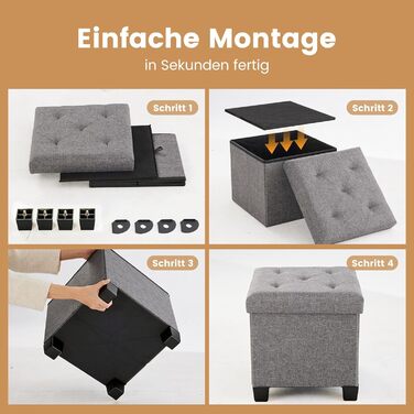 Пуф для зберігання Sweetcrispy, невелика складна лавка, 38 x 38 x 38 см, коробка для зберігання з кришкою як табурет та пуф для ніг, вантажопідйомність до 300 кг, для вітальні, спальні, коридору, темно-сірий