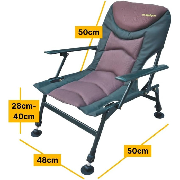 Крісло для риболовлі MK-Angelsport 5 Seasons Pro Carpchair Зручне крісло для коропа, вантажопідйомність до 130 кг, з додатковою м&39якою підкладкою, складається та регулюється по висоті, ідеально підходить для коропових рибалок та кемпінгу на природі.