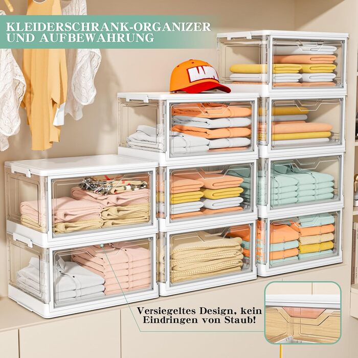 Коробки для зберігання з кришками 4-ярусні штабелювані пластикові коробки, прозорі об&39ємом 23 л, великі контейнери-органайзери для спальні, вітальні, ванної кімнати, 4 яруси та 1 кришка, 23 л/ярус, 4-ярусні