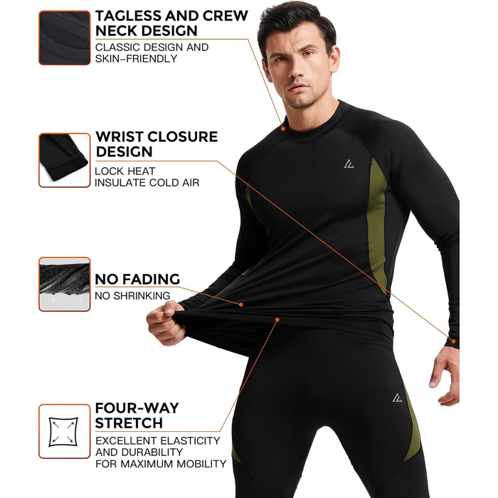 Чоловіча термобілизна CL Convallaria, функціональна білизна, лижна білизна, дихаюча флісова підкладка, комплект термобілизни, розмір L, чорний