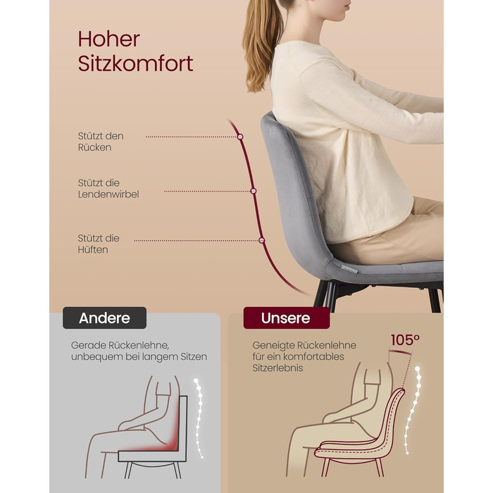 Обідні стільці VASAGLE з оксамитового оздоблення, кухонні стільці (витримують вагу до 120 кг), крісла з регульованими ніжками, сучасні, м&39які, для вітальні, комплект з 4 шт. , сірий сланцевий колір KDC080GN01 Комплект з 4 шт. , сірий сланцевий колір