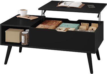 Журнальний столик WOLTU з регульованою висотою, стіл для вітальні з місцем для зберігання, журнальний столик, бічний столик, столик для дивана, 100 x (43-57) x 50 см, чорний, BTS26sz