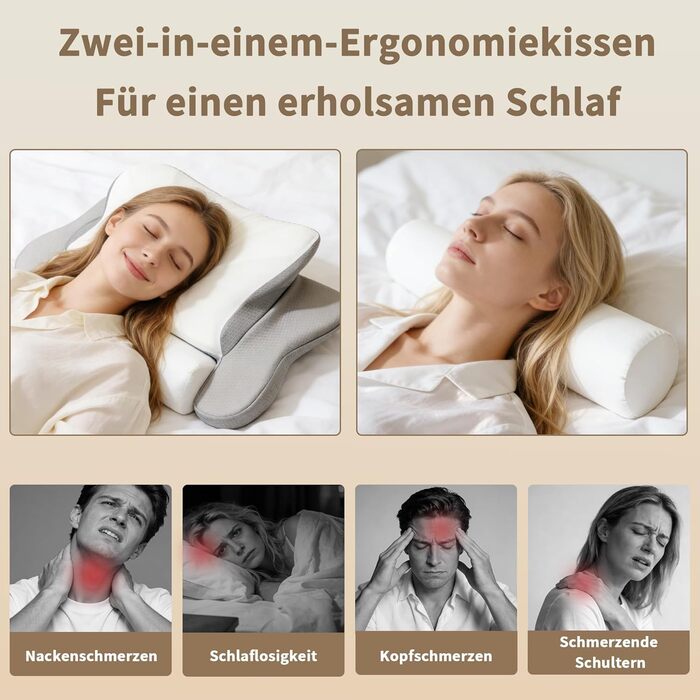 Ортопедична подушка LAMB з піни з ефектом пам&39яті, ергономічна подушка для сну на боці, подушка для підтримки шиї та валика для шиї &quotдва в одному&quot, подушка від болю в шиї, подушка для сну на боці, сіра