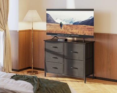 Комод Coleshome з 5 тканинними шухлядами, комод з 2 великими та 3 малими шухлядами, дерев&39яна стільниця, міцний сталевий каркас, підходить для спальні та вітальні, 76 x 29 x 60 см, чорний