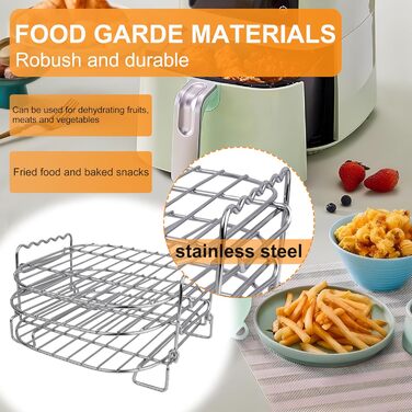 Аксесуари для фритюрниці, 3 рівні решітки для гриля для фритюрниці Багатофункціональна решітка з нержавіючої сталі Стійка для фритюрниці Аксесуари для Philips Airfryer XL 6.2L, COSORI 5.5L 4.7L, Cecotec 6L