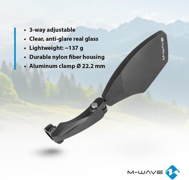 Комплект унісекс-дзеркал для велосипеда M-Wave для дорослих SPY Space, чорний, одинарний (правеліве)