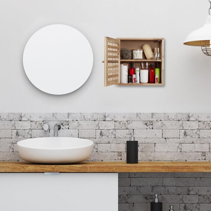 Настінна шафа Relaxdays, горіх, 2 відділення, магнітна застібка, підвісна шафа для ванної кімнати, кухні, ВШХ 42 x 42 x 18 см, натуральний колір, горіхове дерево