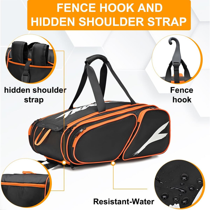 Сумка для ракеток TILDOSAC для паделя та піклболу, чорно-помаранчевий