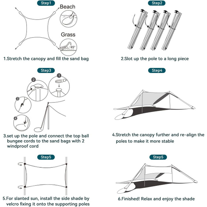 Пляжний намет від сонця, пляжні намети, пляжний намет, UPF50 з лопатою для піску, кілками для землі та стійками, зовнішній навіс для кемпінгу, риболовлі, розваг на задньому дворі або пікніків, синій, 215 см x 200 см