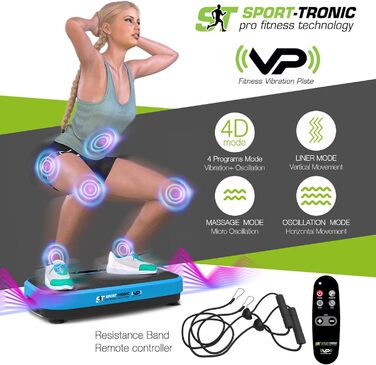 Вібраційна пластина SportTronic Professional 3D Rocker Vibration Technology, XXL Площа 68 х 38 см, в т.ч. Тренувальні ремінці та пульт дистанційного керування червоний