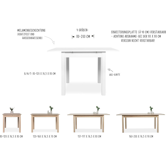 Обідній/кухонний стіл (4 розміри) з висувною дошкою, дуб сонома, 80-120 x 80 см