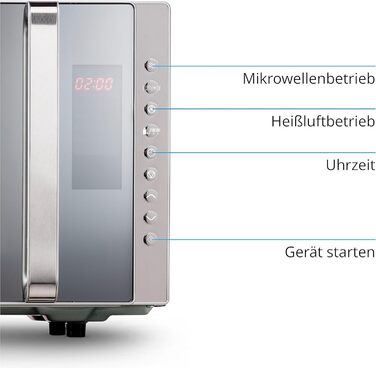 Мікрохвильова піч MEDION 3 в 1 з функцією гриля та гарячого повітря (23 літри, потужність 800 Вт, верхній гриль/потужність гарячого повітря 1200 Вт, окремо стояча, MD17495) срібло