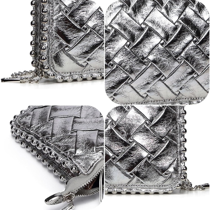 Жіноча шкіряна сумка-клатч з леопардовим принтом, вечірня сумка-конверт, сумка-сумка, весільна сумка, сумка через плече, з шипами, сумка на ланцюжку для весілля, випускного вечора, вечірки, рок-образ, срібний колір