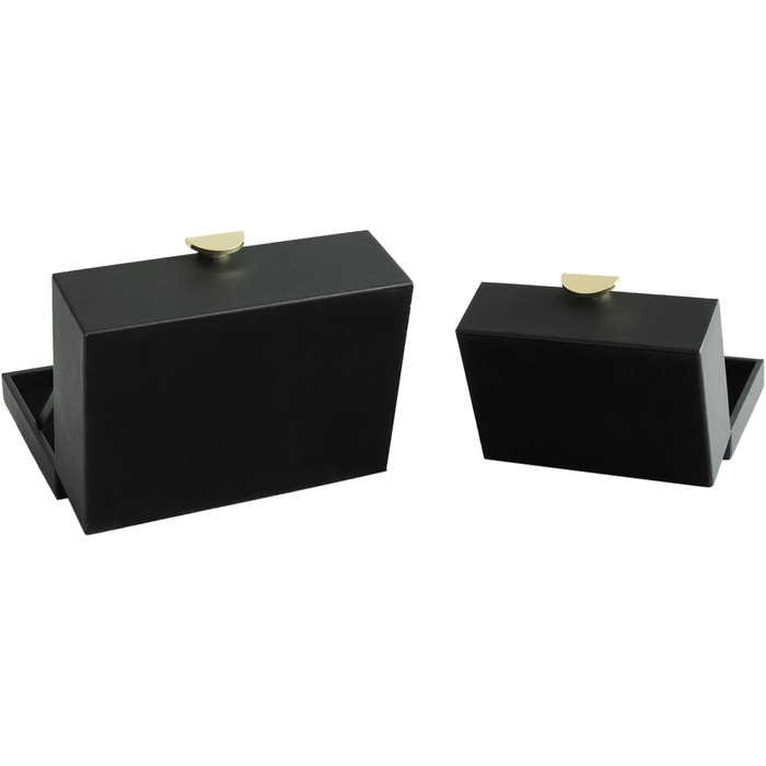 Шкатулки для ювелірних виробів HofferRuffer зі штучної шкіри, декоративні скриньки для зберігання, органайзери для аксесуарів із золотистою фурнітурою, класична чорна веганська шкіра, набір з 2 шт.