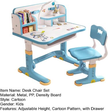 Дитячий комплект письмових стільців, комплект стільців та навчальних столів з регульованою висотою, комп&39ютерний стіл Little Boy - Ергономічна дитяча шкільна парта синього кольору