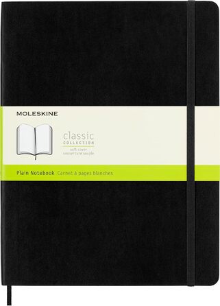 Блокнот Moleskine Classic, Блокнот з білими сторінками, м&39яка обкладинка та еластична застібка, розмір XL 19 x 25 см, колір чорний, 192 сторінки чорного кольору, дуже великий