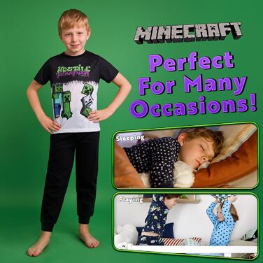 Піжами Minecraft для хлопчиків, зимові нічні штани для дітей 5-14 років, топ та довгі піжамні штани для хлопчиків та підлітків 9-10 років, чорні/білі