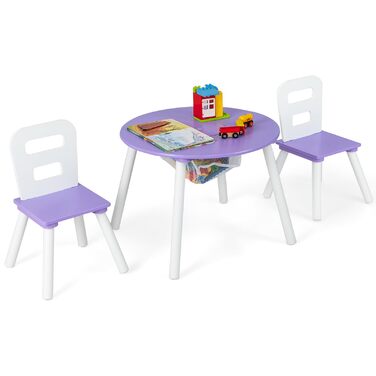 Дитячий стіл DREAMADE з 2 стільцями, 3-предметний дерев&39яний дитячий комплект сидіння зі знімною кришкою та сіткою для зберігання, комплект дитячого столу та стільців, комплект меблів для дитячої кімнати 3-7 років, фіолетовий