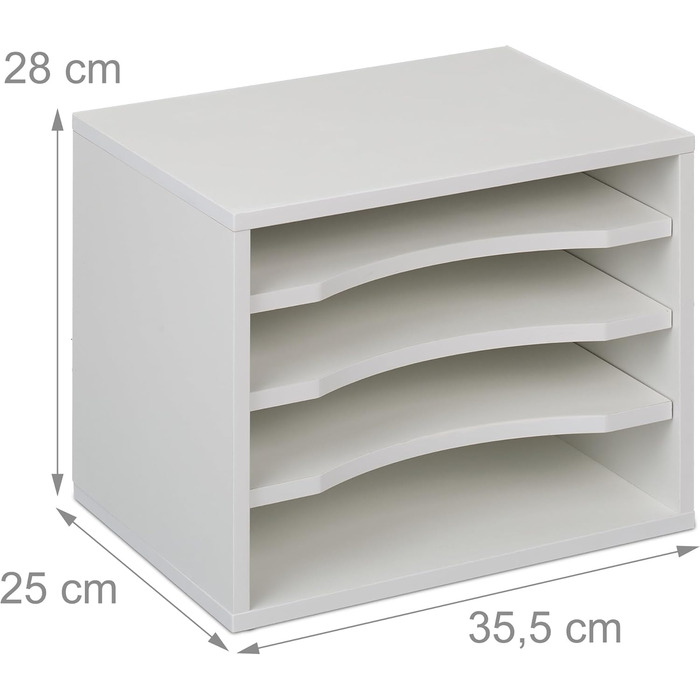 Лоток для документів Relaxdays, 4 відділення, ВШХ 28 x 35,5 x 25 см, DIN A4, офісний лоток для листів, настільний, ДВП, білий