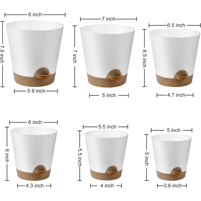Горщики для кімнатних квітів YNNICO, 20,3 см, 16,5 см, 14,9 см, самополиваючі кашпо з дренажними отворами та блюдцями, кімнатні та