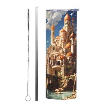 Дорожня кружка з прямою трубочкою, замок у стилі аніме, дизайн неба, підходить для кемпінгу, офісу та дому, 590 мл