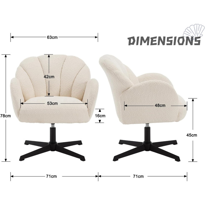 Крісло Chairus для вітальні, обертове м&39яке крісло з підлокітниками, штучне хутро, крісло-реклайнер, сучасне крісло, спальня, балкон (біле)