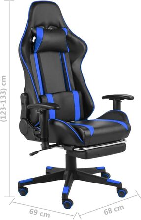Ігрове крісло, обертове крісло, офісне крісло, з підставкою для ніг, синє, ПВХ