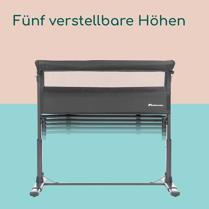 Ліжечко-тумбочка для малюків від народження до 6 місяців (0-9 кг), складне ліжечко-тумбочка, 5 регульованих рівнів висоти, регульований матрац, колір мінерального графіту Zina, колір мінерального графіту