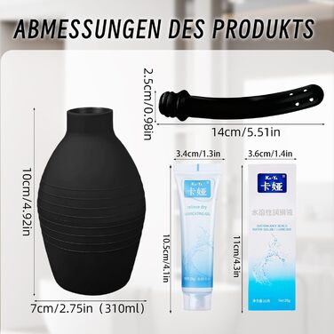 Силіконовий анальний душ для інтимної гігієни, з 3 насадками, 29 см, 220 мл, комплект для очищення з гелем 25 г