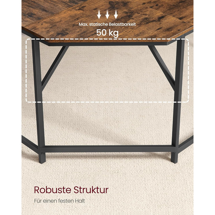 Кутовий письмовий стіл VASAGLE, L-подібний комп&39ютерний стіл, 129 x 129 x 76 см, компактний офісний стіл, домашній офіс, ігровий, вінтажний коричневий-чорний LWD124K01 Вінтажний коричневий чорний 129 x 129 см без полиць