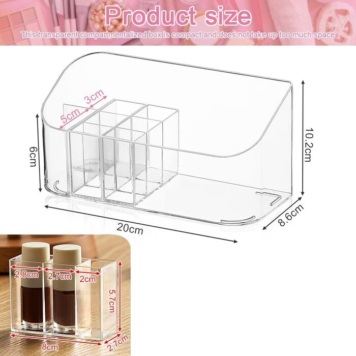 Органайзер для макіяжу SIYINGSAERY Акрилова коробка для зберігання косметики з 9 відділеннями 2 знімні роздільники Органайзер для зберігання макіяжу Коробка для макіяжу Органайзер для косметичного догляду за шкірою для комода