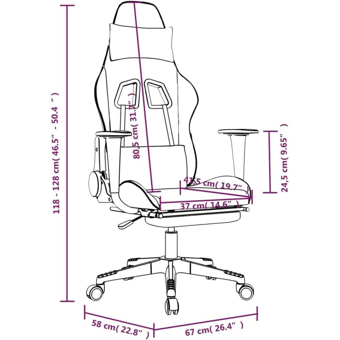 Геймерське крісло, офісне крісло, з підставкою для ніг, білий та рожевий, штучна шкіра