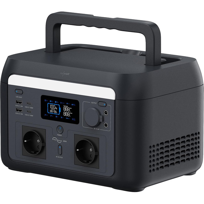 Аварійний акумулятор Revolt 230V Портативна електростанція та сонячний генератор 512 Втгод, ДБЖ, додаток, 600 Вт (акумуляторний блок, аварійне живлення 230 В)