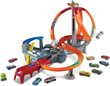 Гоночний трек Hot Wheels Mega Crash Super Track, з петляючими доріжками і поворотами, вкл. 1 іграшкову машинку і 2 пускових пристр