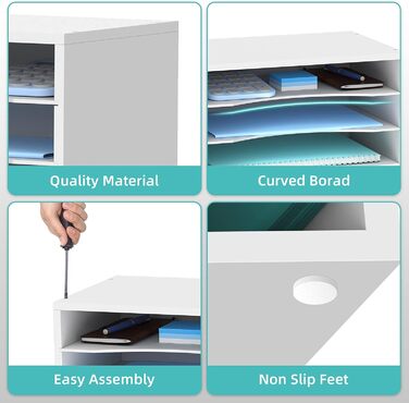 Рівневий органайзер для паперу SUPEASY для столу, дерев&39яний настільний органайзер з регульованим лотком для листів, сортувальник пошти для офісу, школи та дому, білий, 5-