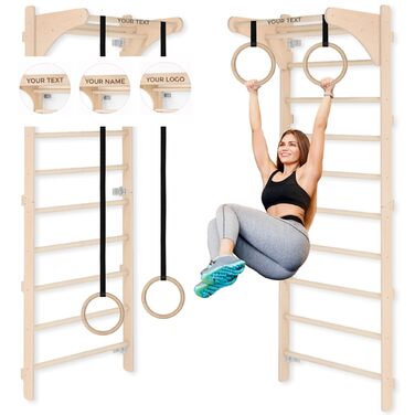 Настінна гімнастична драбина MAMOI для дорослих з гімнастичними кільцями та тренувальною ручкою, регульовані кільця для силових тренувань та розтяжки вдома, персоналізований дизайн